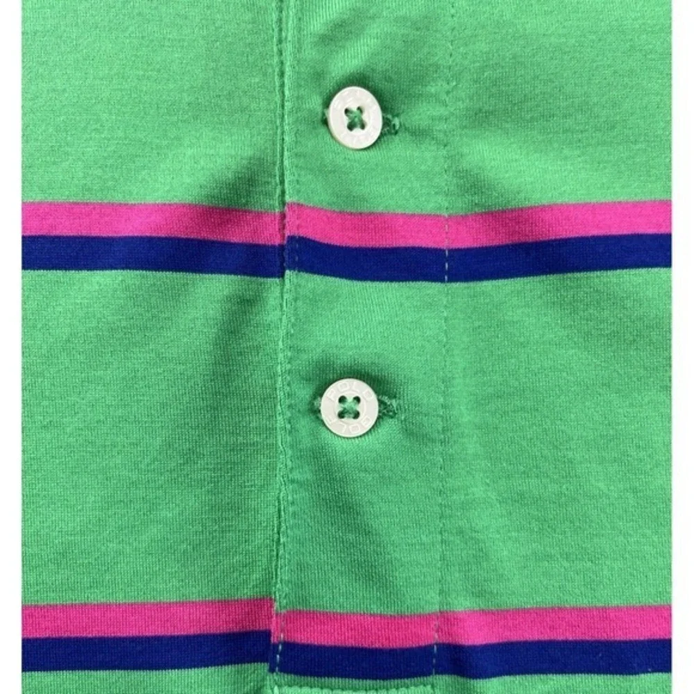 Polo Golf Ralph Lauren Polo Shirt Men XL Green Stripes Regular Hi-Low Slit Pima